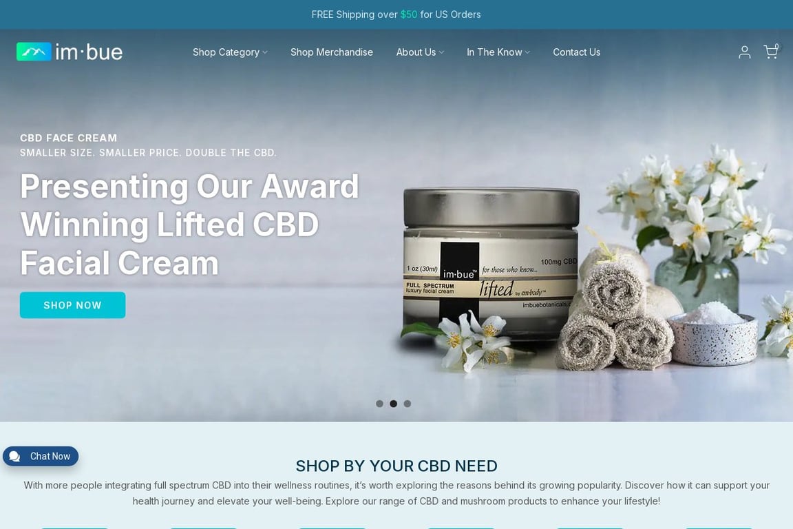 Imbue Botanicals homepage