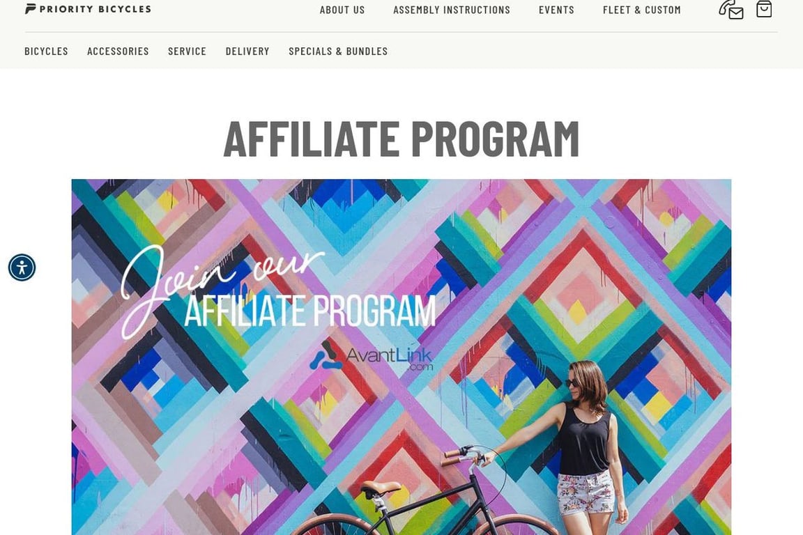 Priority Bicycles affiliate program signup page