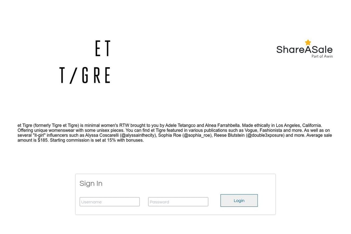 Tigre et Tigre affiliate program signup page