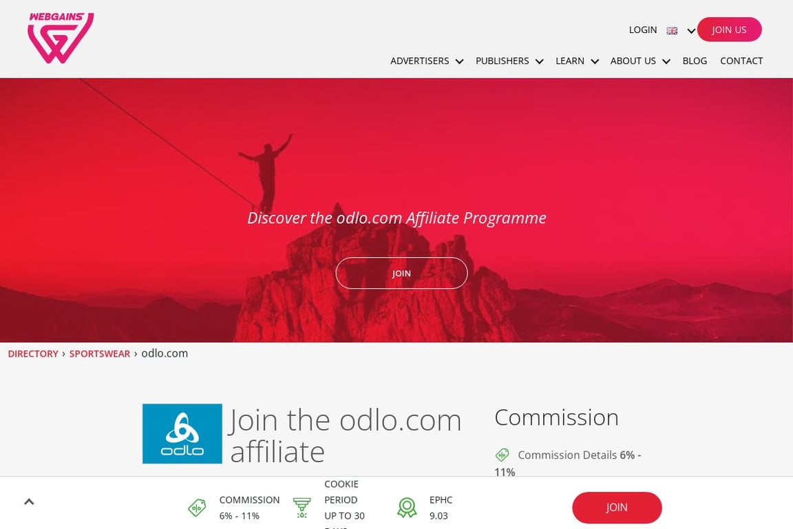 Odlo UK affiliate program signup page