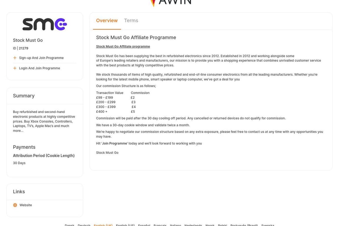 Stock Must Go affiliate program signup page