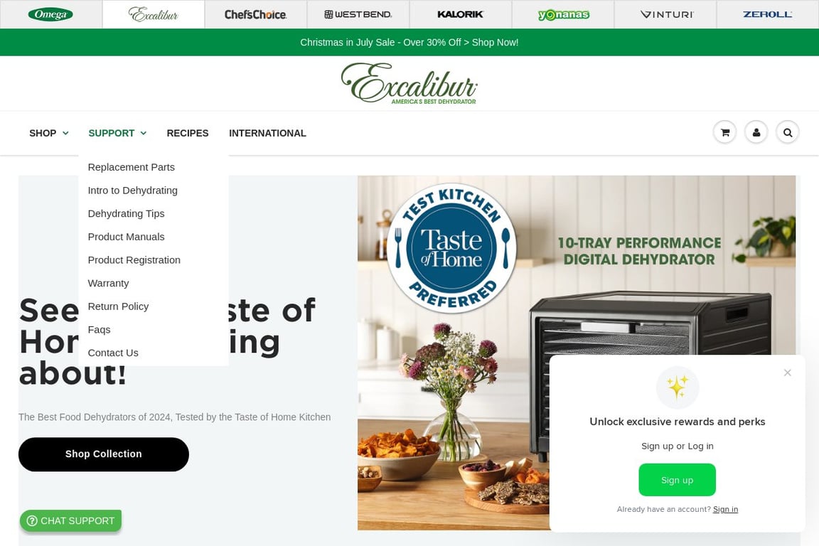 Excalibur Dehydrator homepage