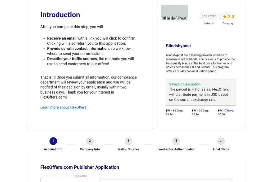 Blindsbypost affiliate program signup page
