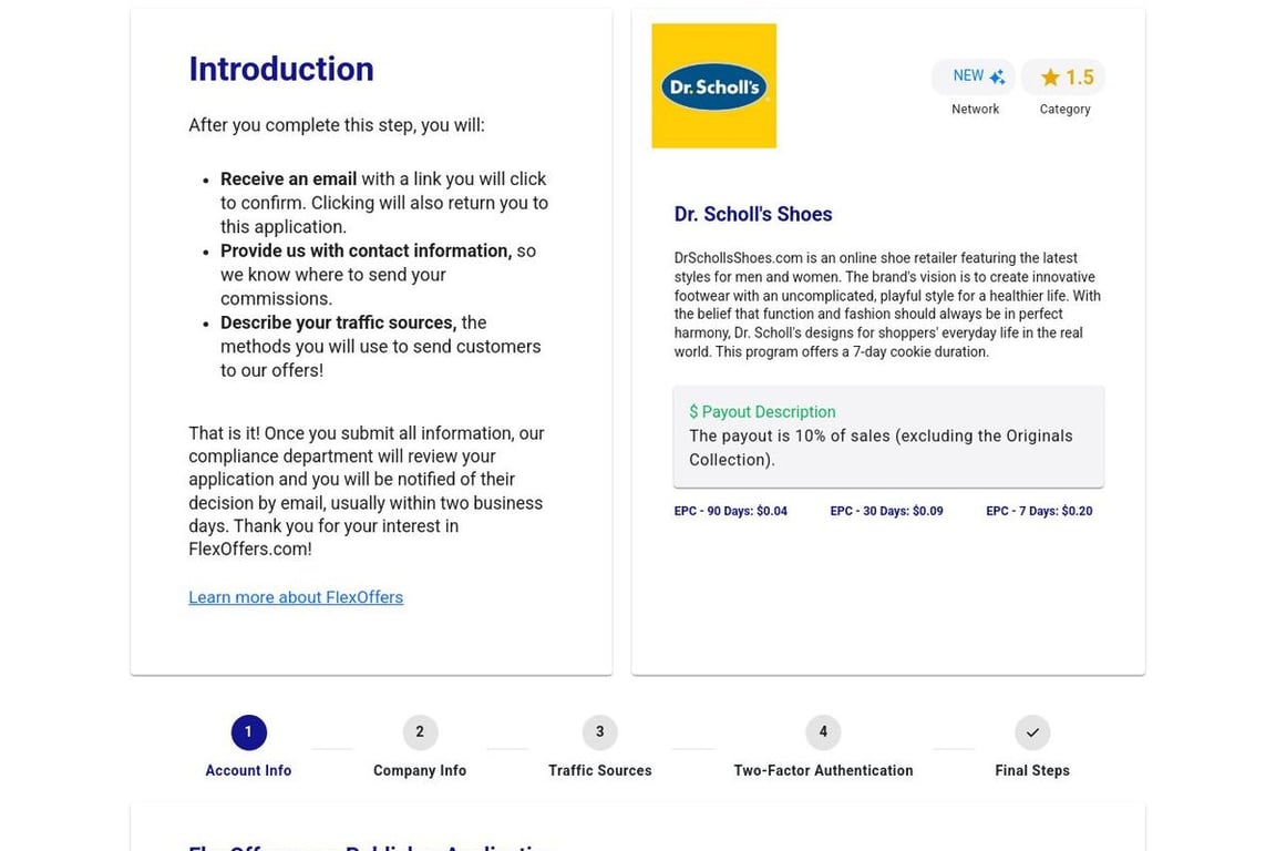 Dr. Scholl’s Shoes affiliate program signup page