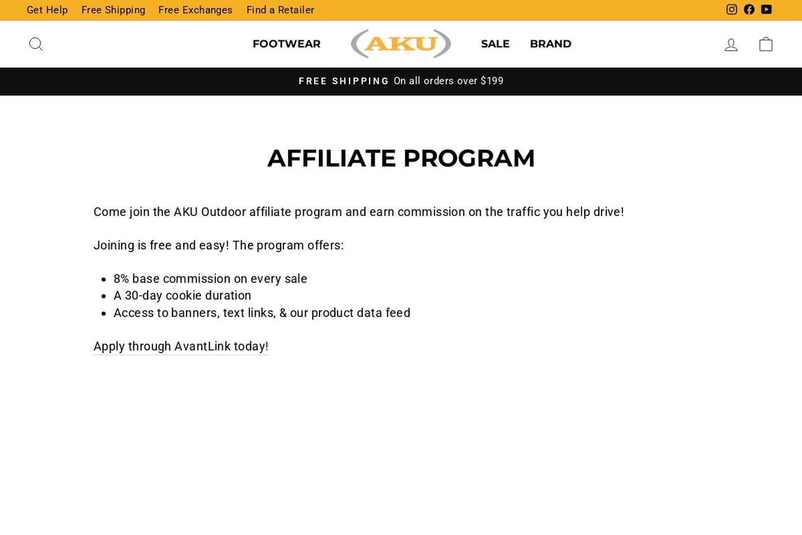 AKU Outdoor affiliate program signup page