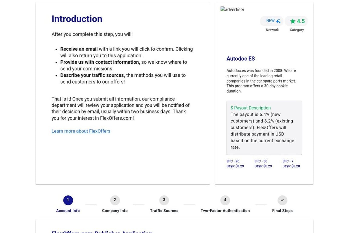 Autodoc ES affiliate program signup page