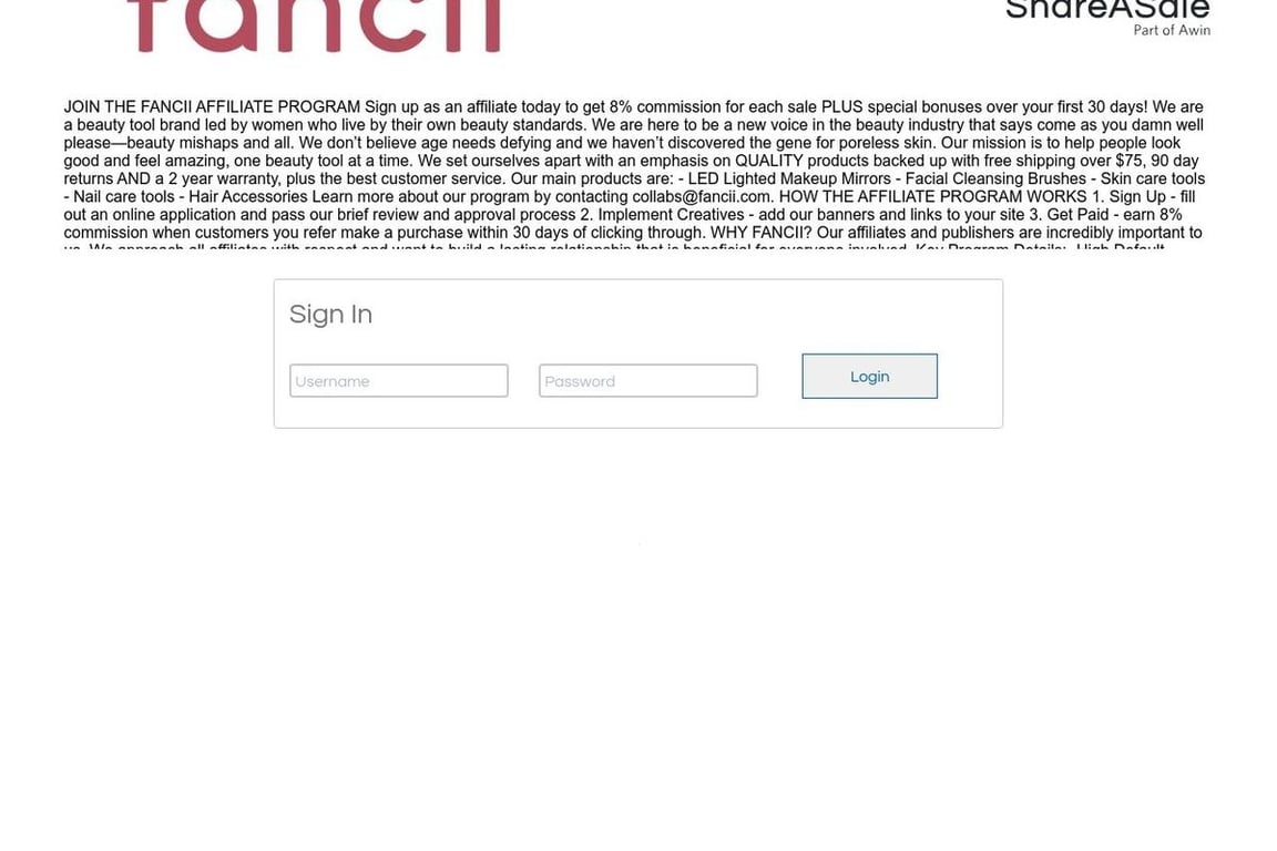 Fancii affiliate program signup page