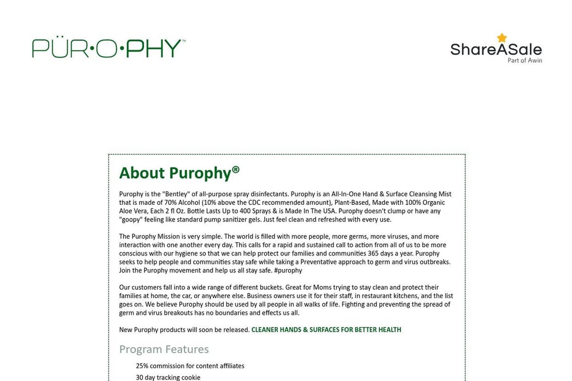 Purophy affiliate program signup page