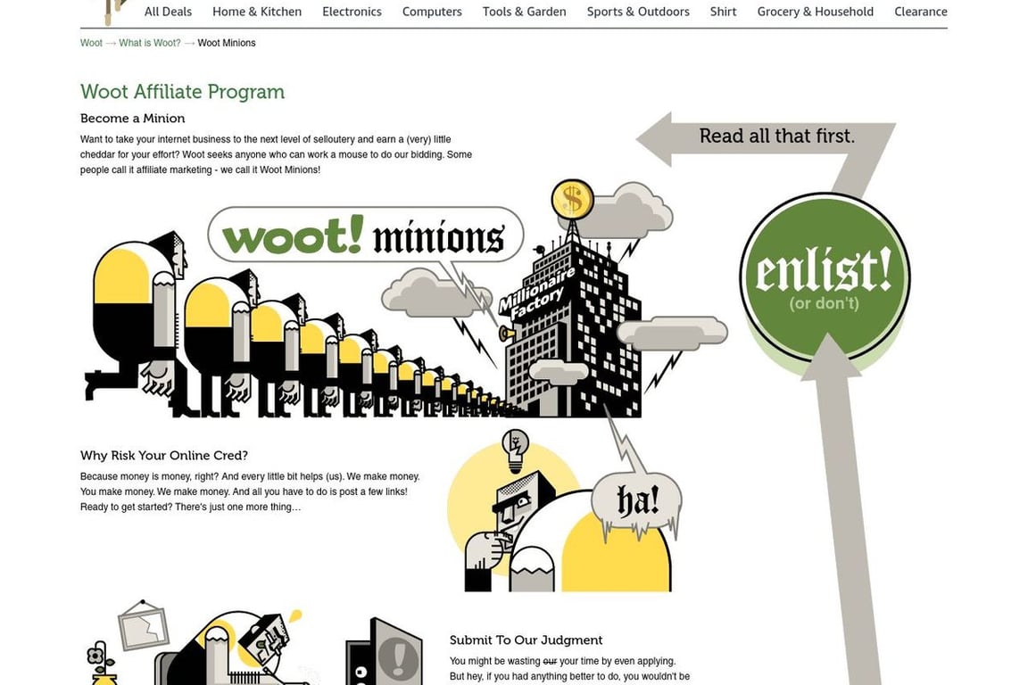 Woot affiliate program signup page