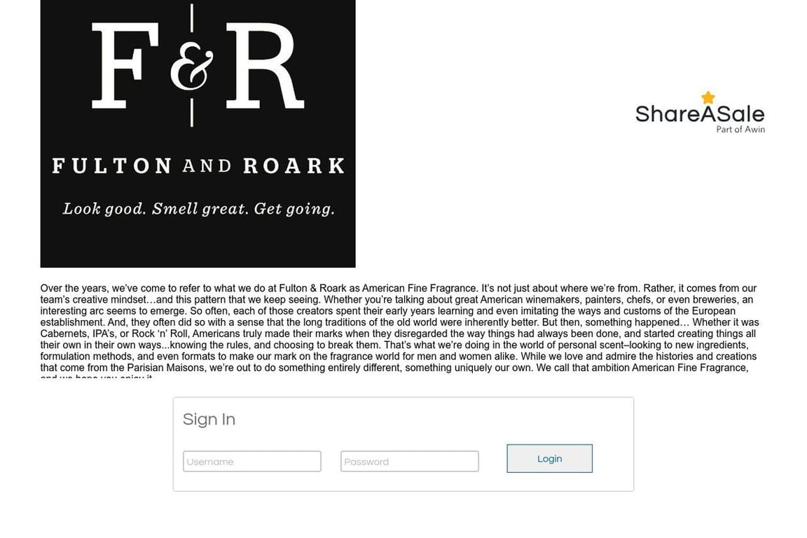 Fulton & Roark affiliate program signup page