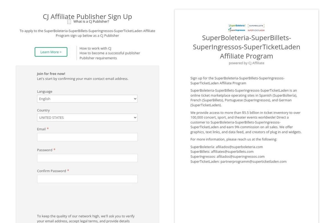 SuperBoleteria-SuperBillets-SuperIngressos-SuperTicketLaden affiliate program signup page