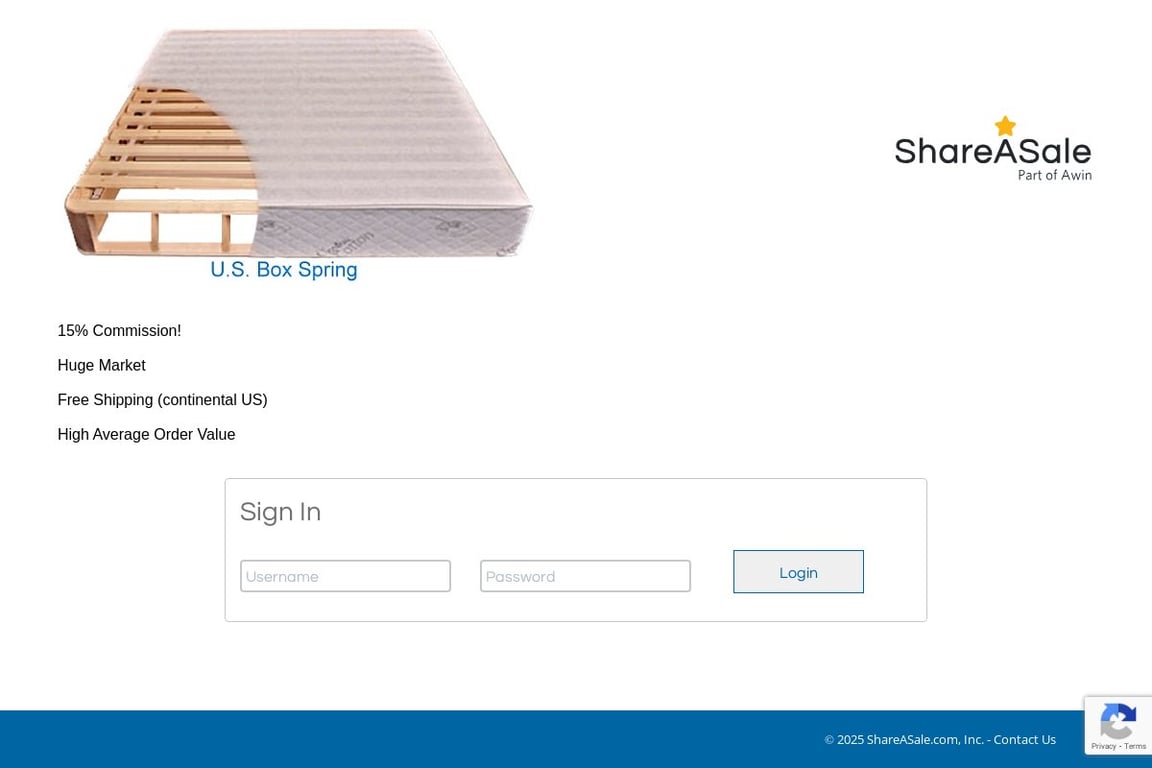 U.S. Box Spring affiliate program signup page