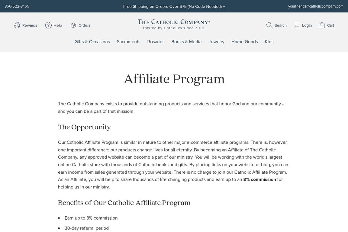 The Catholic Company affiliate program signup page