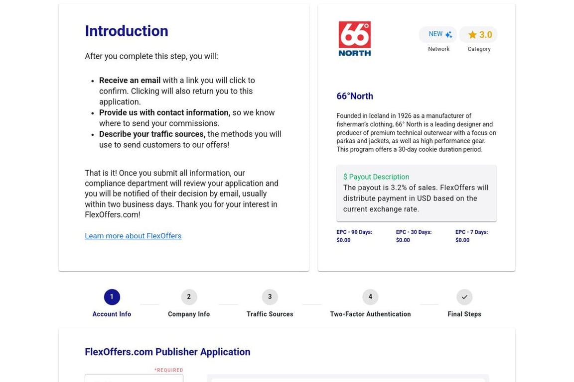 66Â°North affiliate program signup page