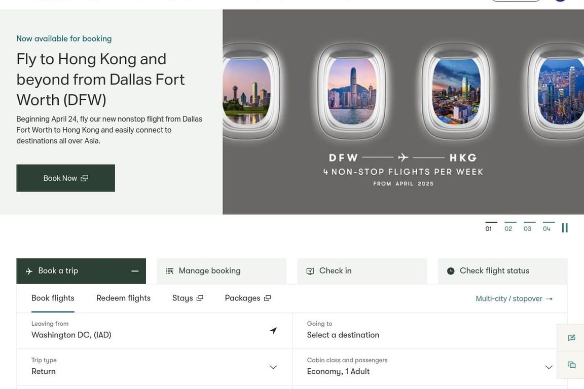 Cathay Pacific Airlines homepage