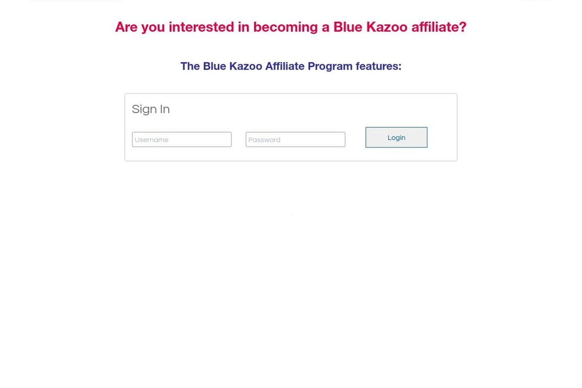 Blue Kazoo affiliate program signup page