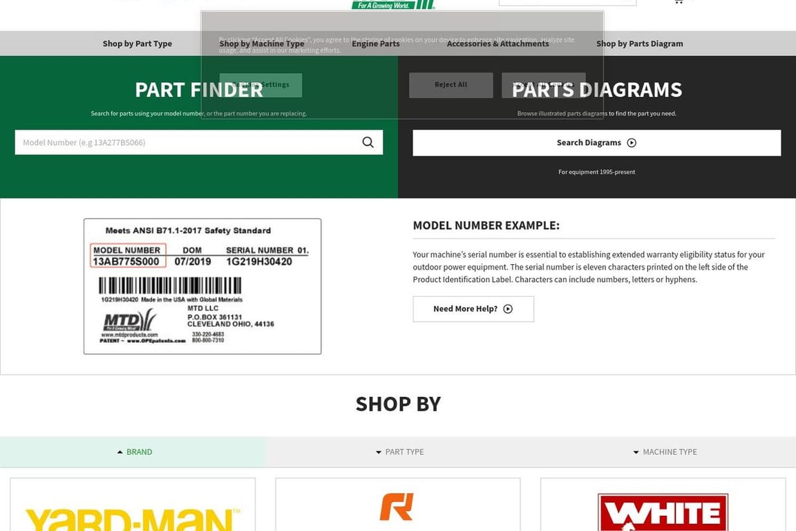 MTD Parts Canada homepage