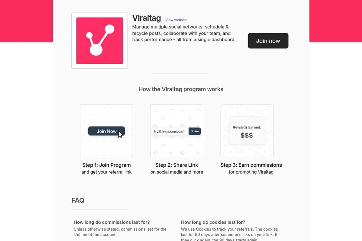 Viraltag affiliate program signup page