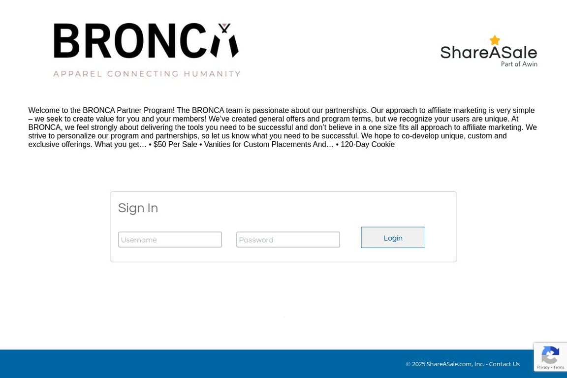 BRONCA PBC affiliate program signup page