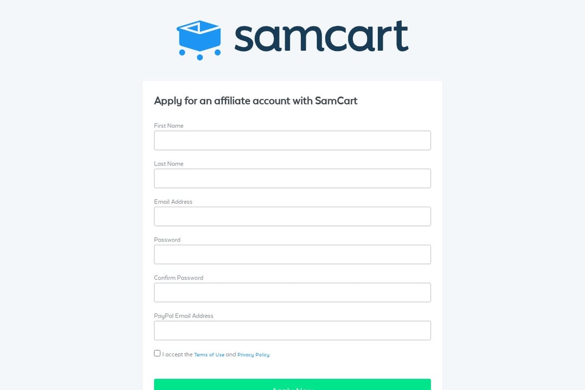 SamCart affiliate program signup page