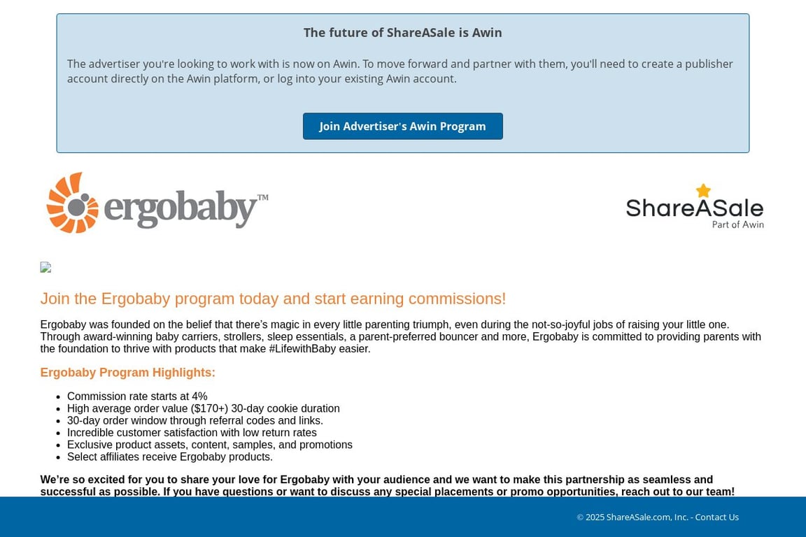 Ergobaby affiliate program signup page