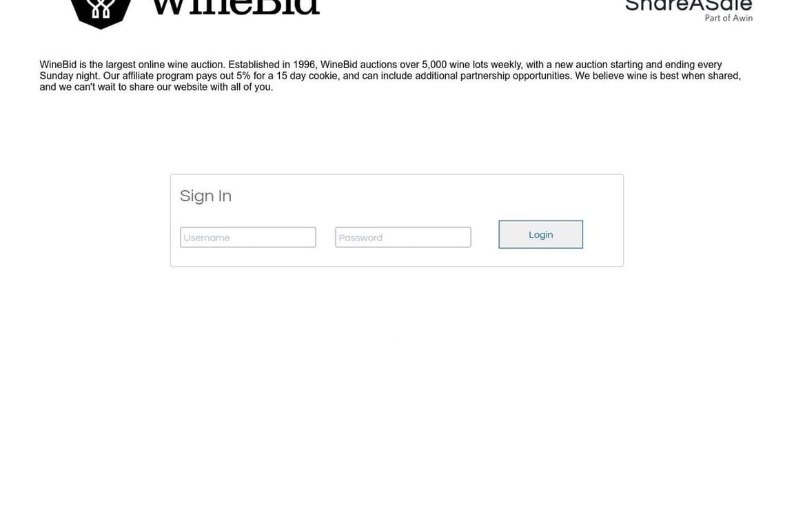 WineBid affiliate program signup page