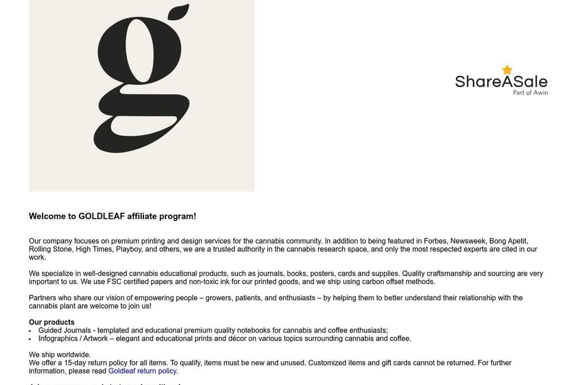 Goldleaf Ltd affiliate program signup page
