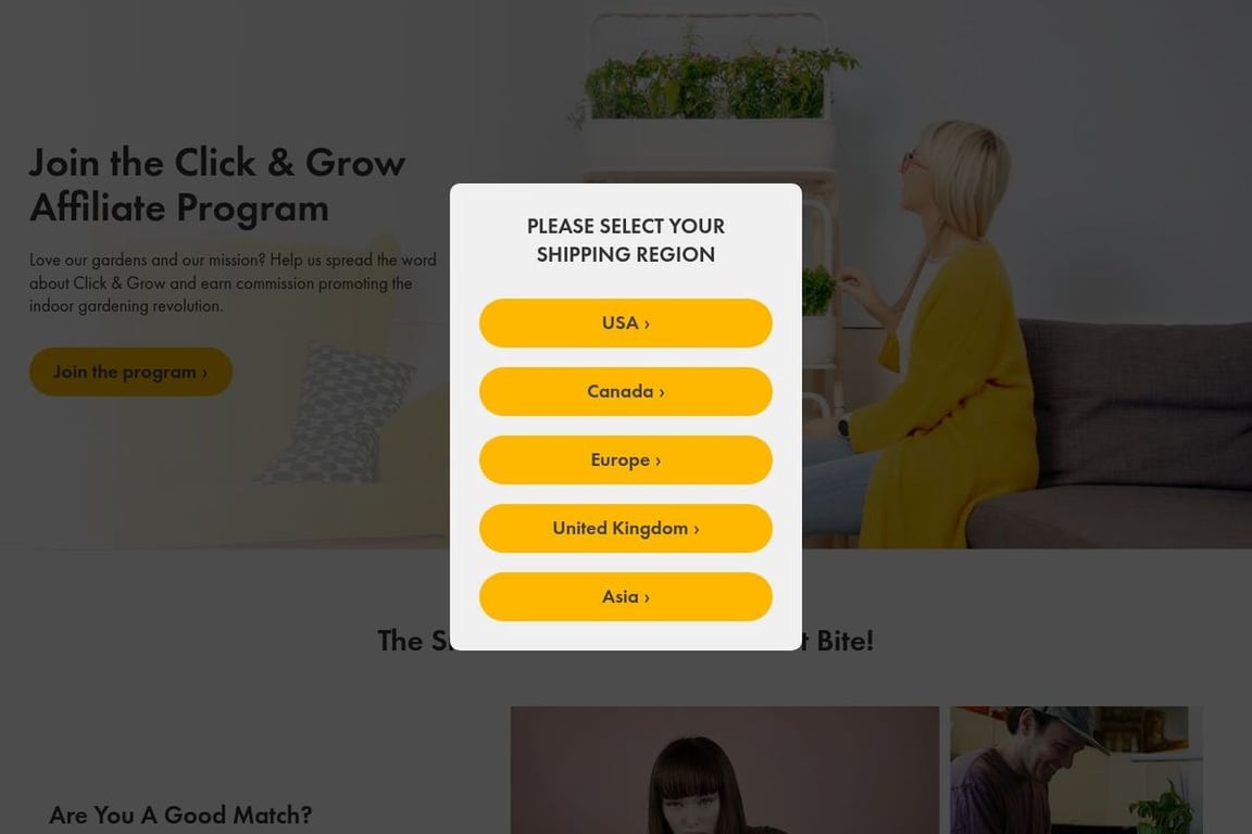 Click & Grow affiliate program signup page