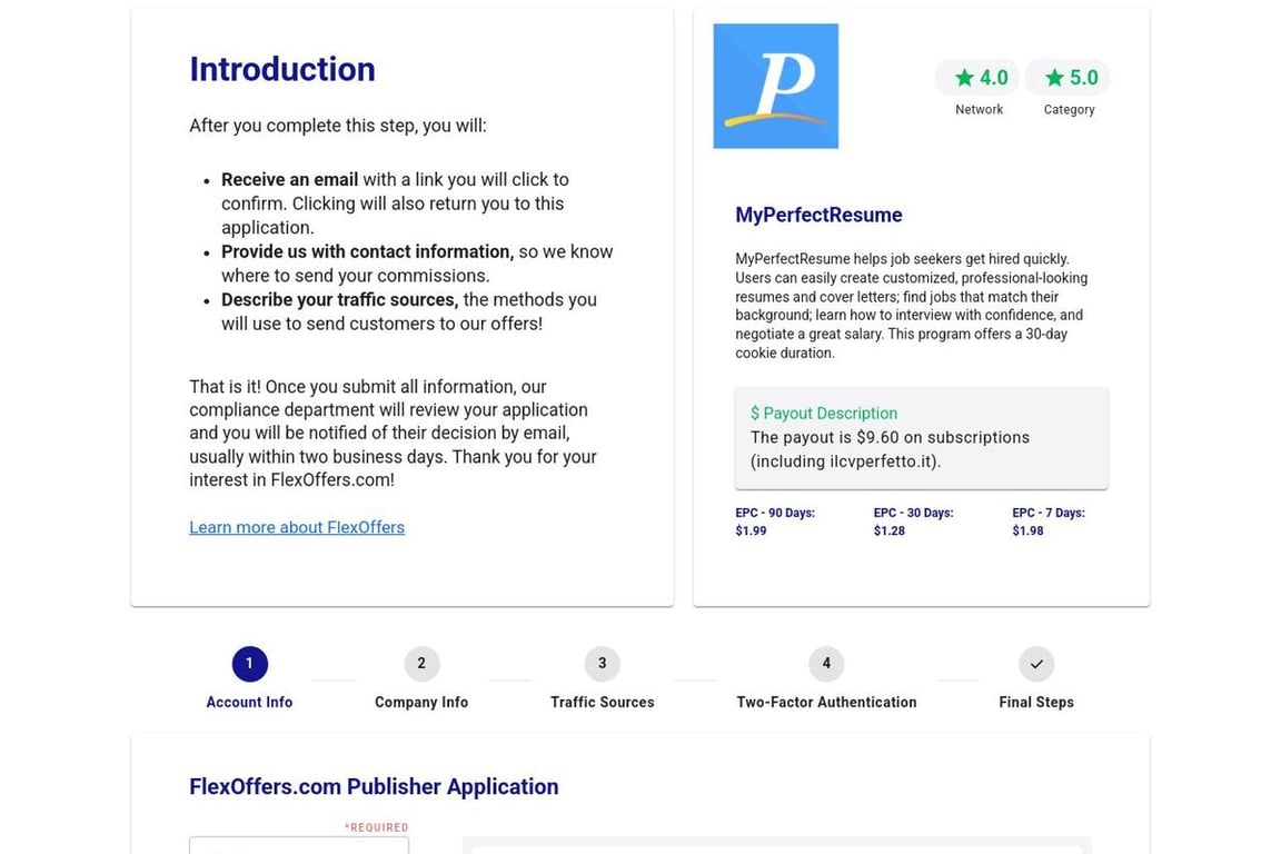MyPerfectResume affiliate program signup page