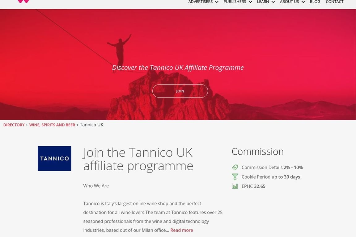 Tannico UK affiliate program signup page