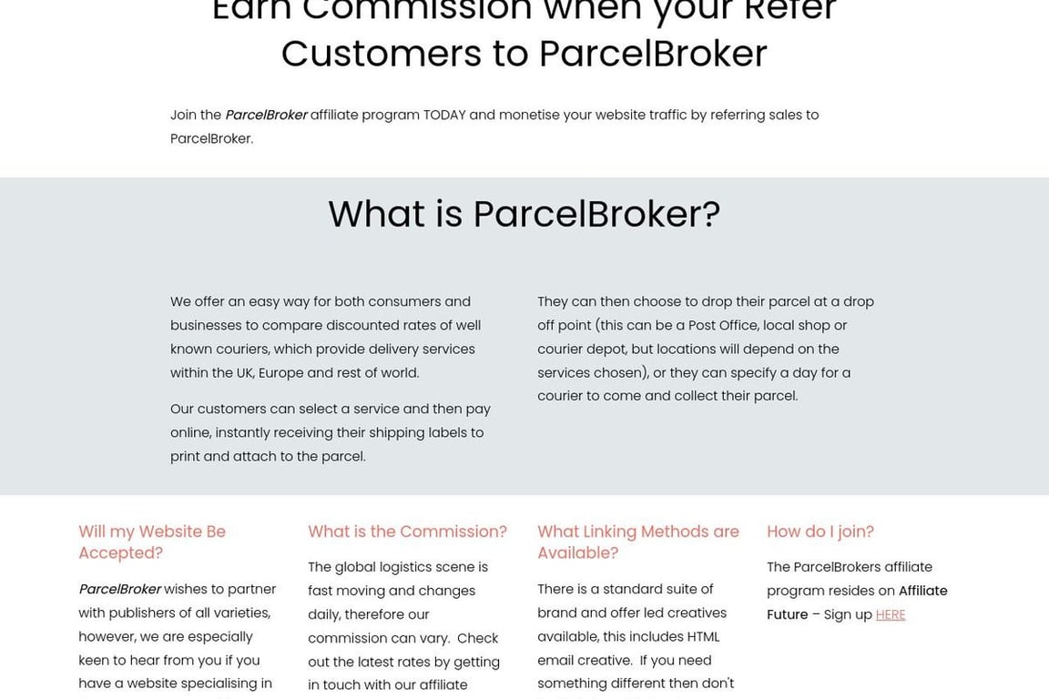 ParcelBroker affiliate program signup page