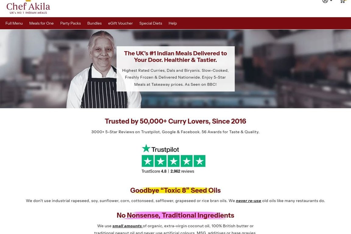 Chef Akila’s Gourmet Ready Meals homepage