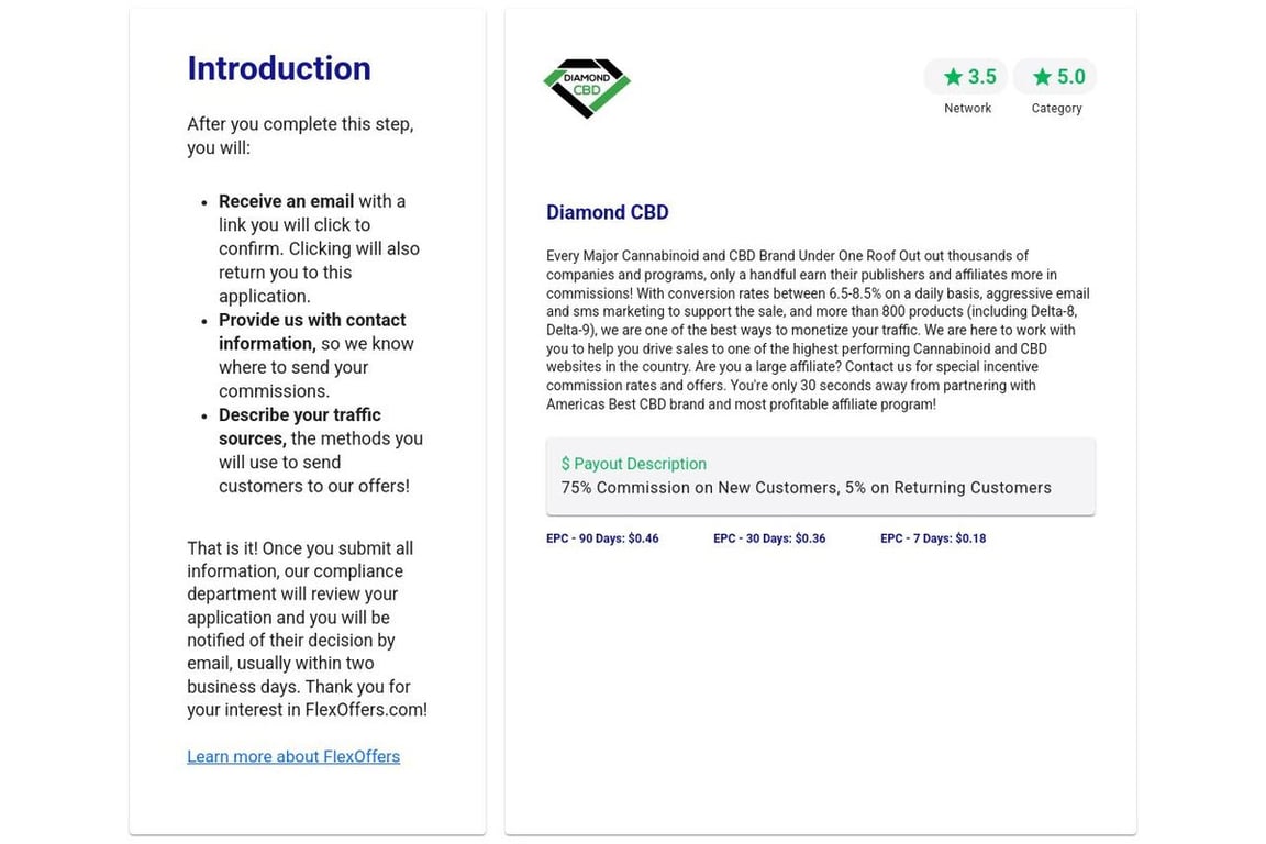 Diamond CBD affiliate program signup page