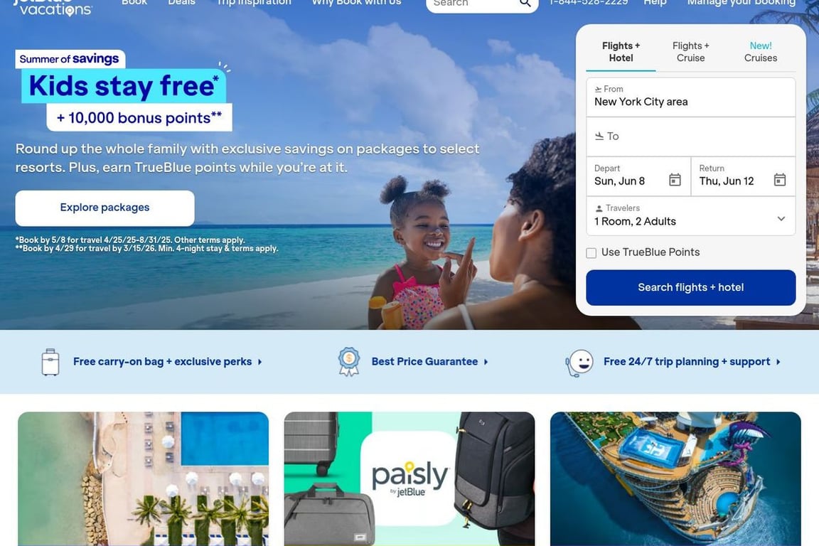 JetBlue Travel homepage