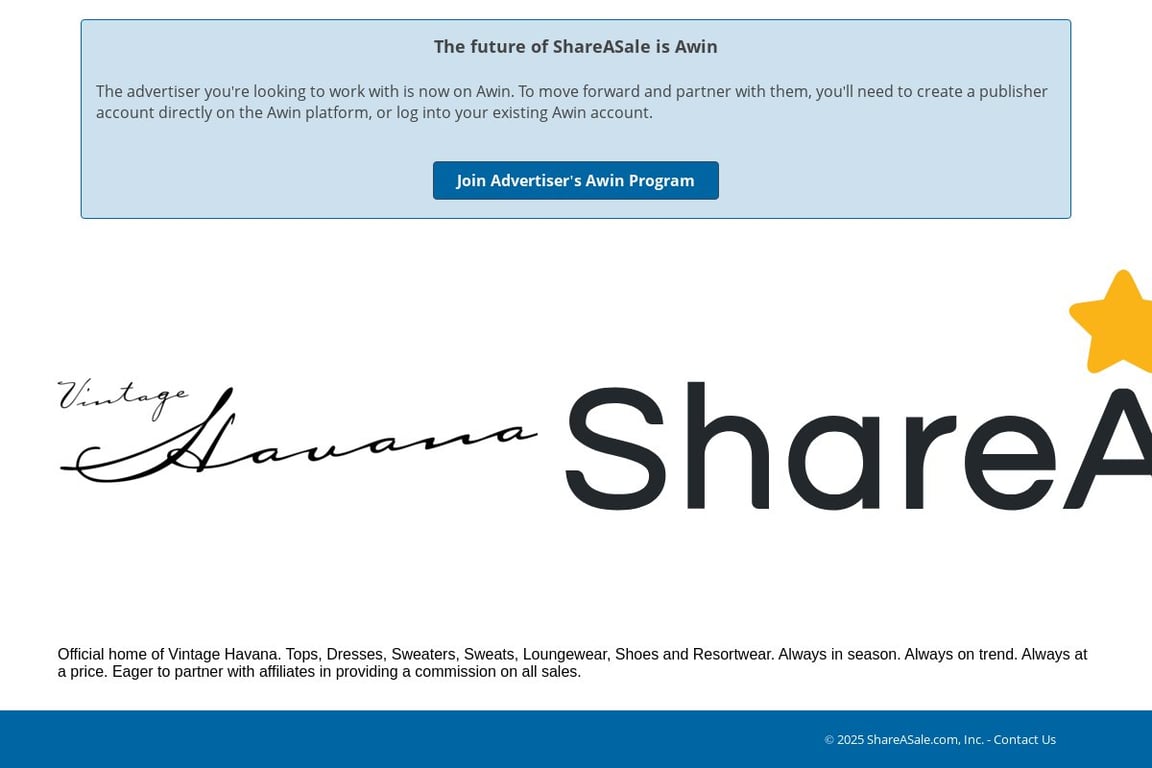 Vintage Havana affiliate program signup page
