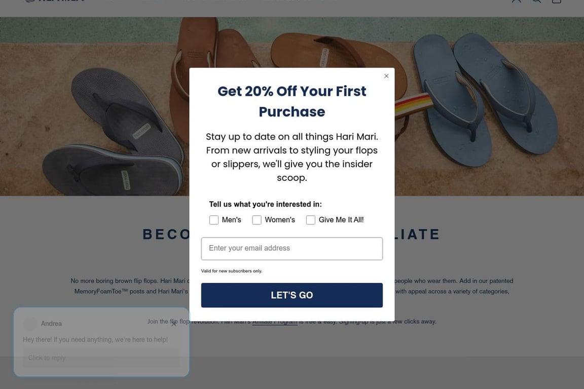 Hari Mari affiliate program signup page