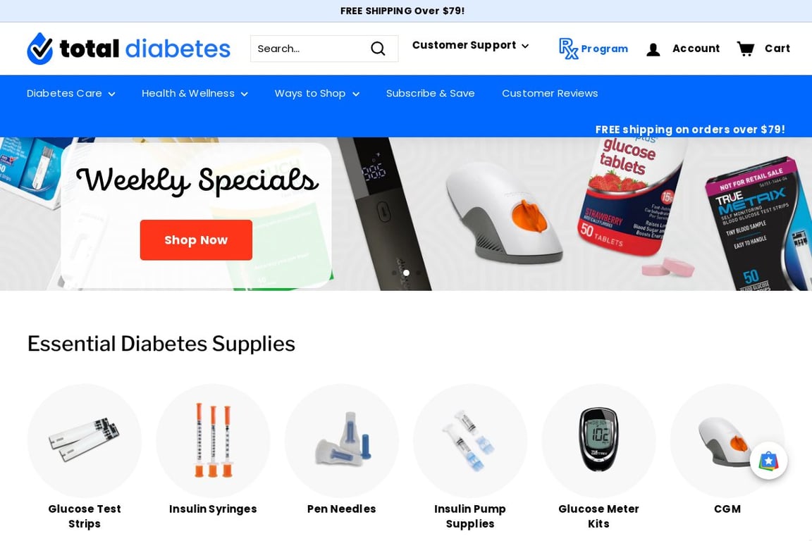 Total Diabetes Supply homepage