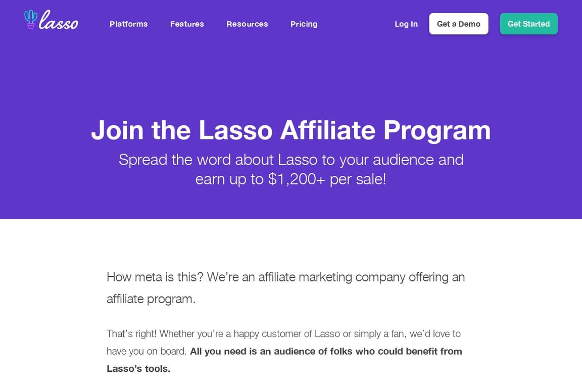 Lasso affiliate program signup page