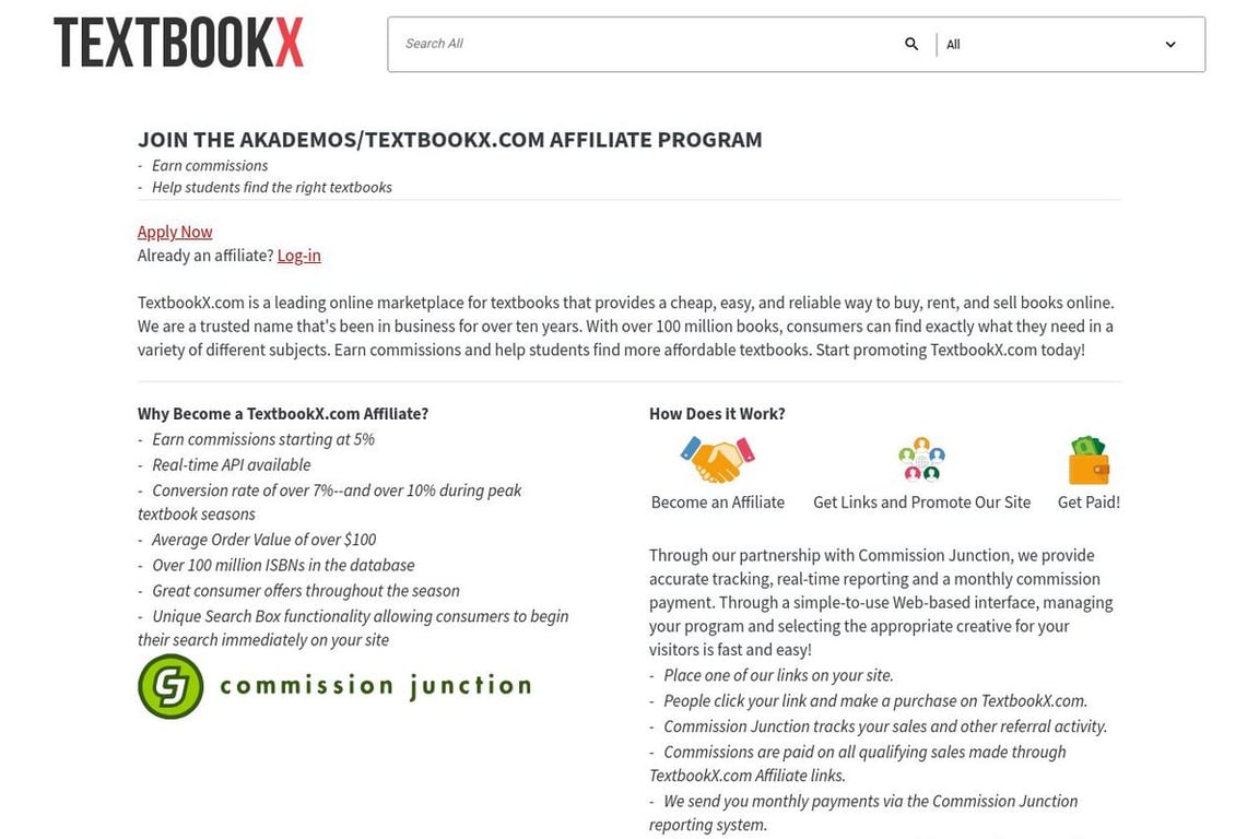 TextbookX affiliate program signup page