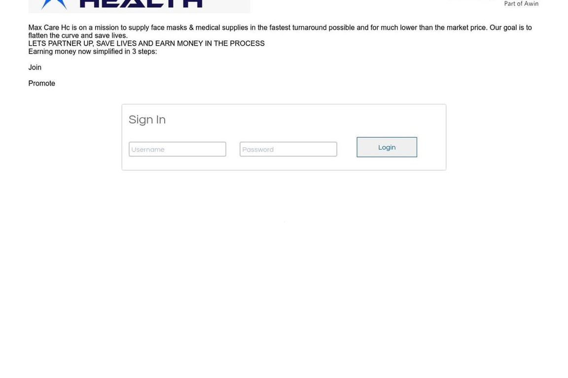 Max Care Hc affiliate program signup page