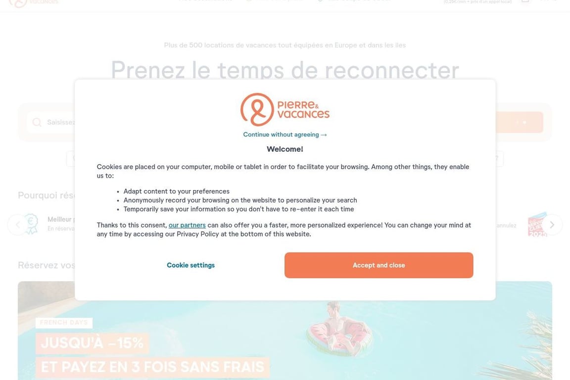 Pierre&Vacances homepage