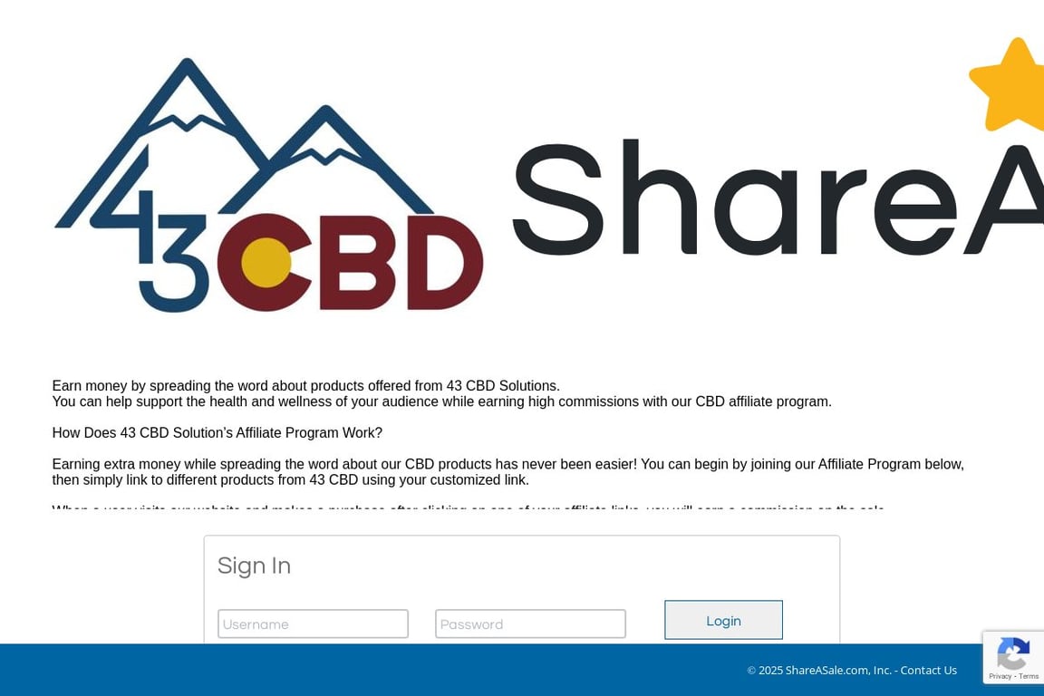 43 CBD Solutions affiliate program signup page