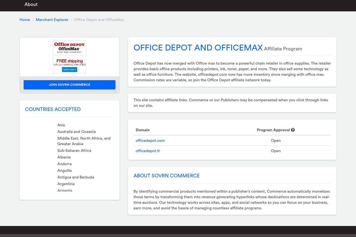 Office Depot affiliate program signup page