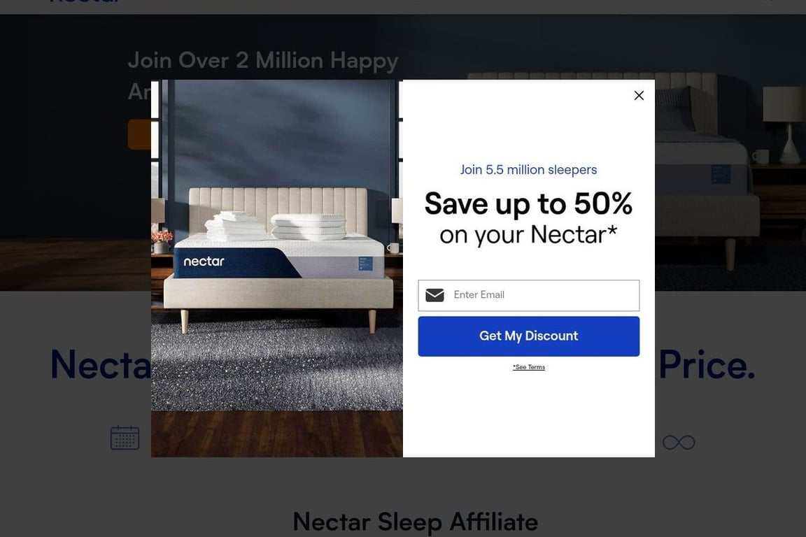 Nectar Sleep affiliate program signup page