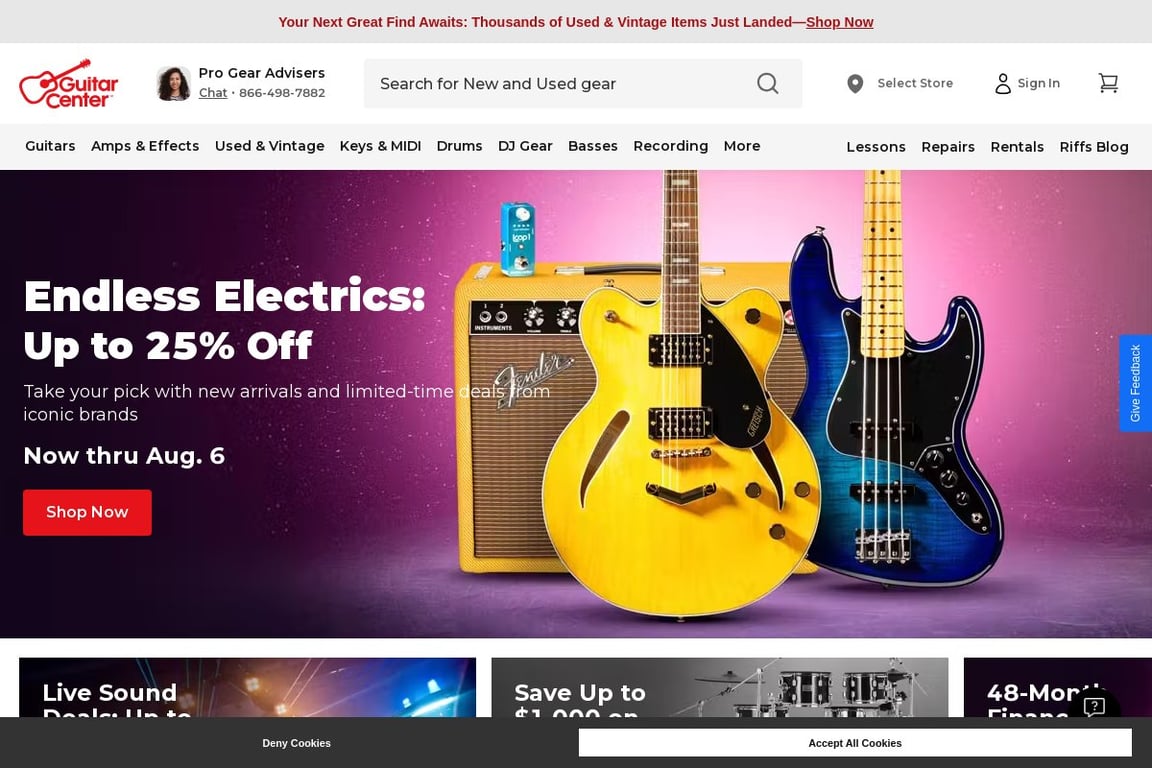 Guitar Center homepage