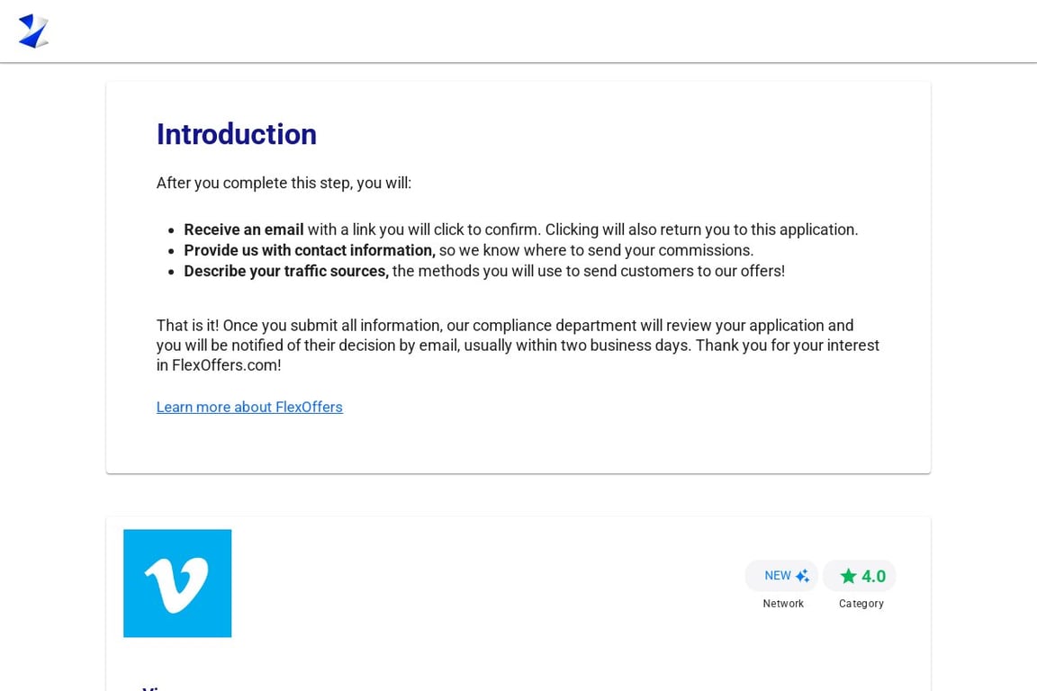 Vimeo affiliate program signup page