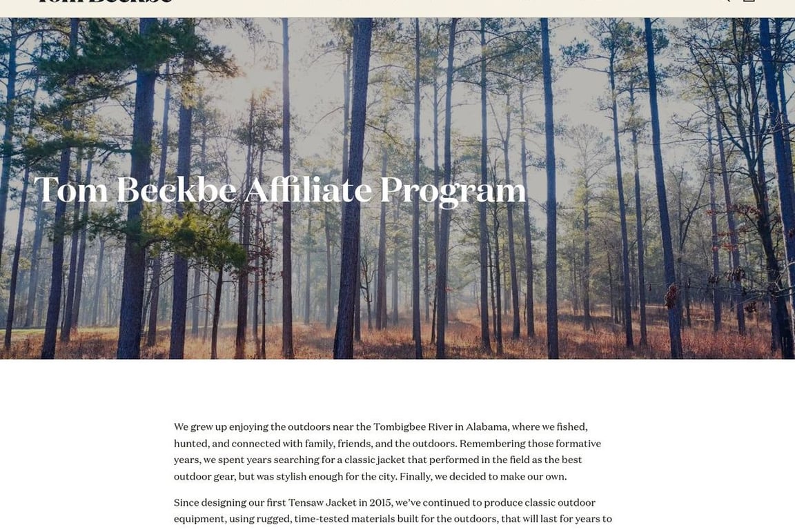 Tom Beckbe affiliate program signup page