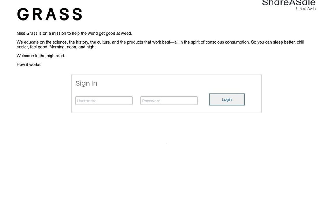 Miss Grass affiliate program signup page