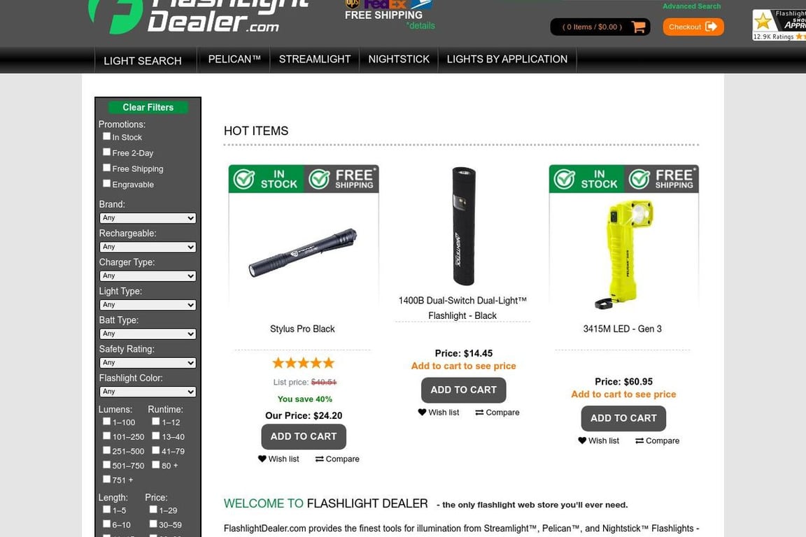 FlashLightDealer.com homepage