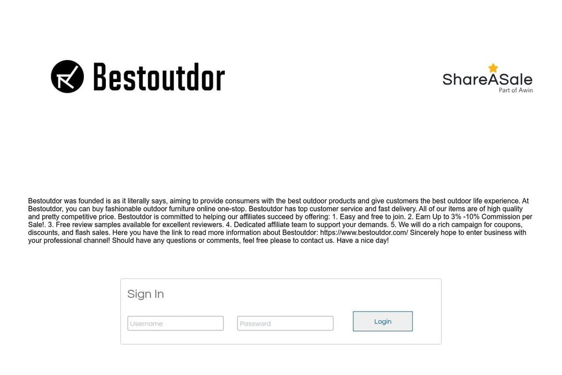 Bestoutdor affiliate program signup page
